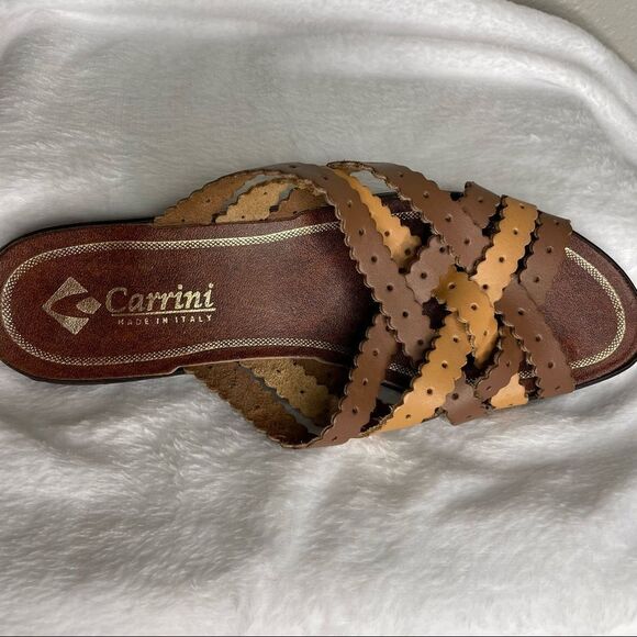 Carrini Slip On Strappy Sandal Brown And Tan Size 9 - Picture 5 of 8